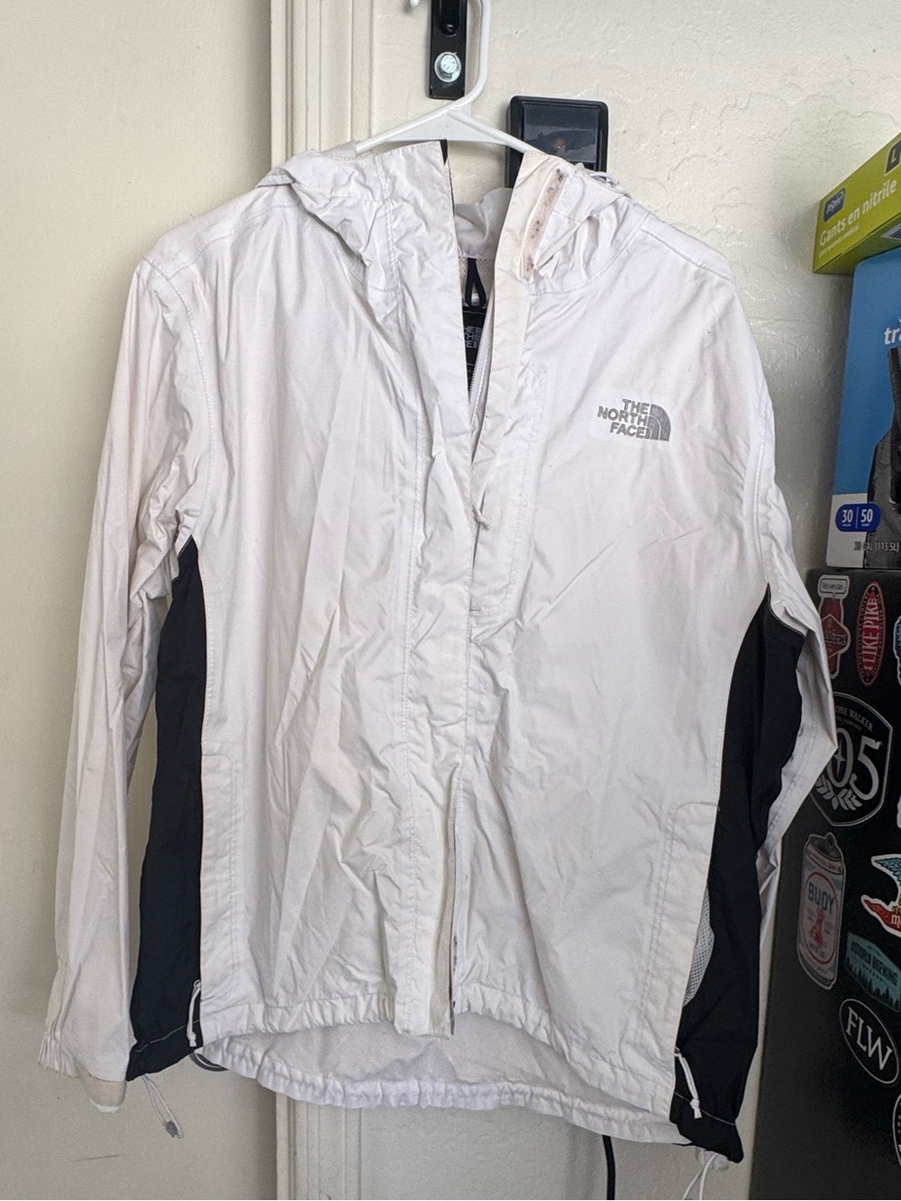 The North Face Women's Cream Hooded Jacket with Black Logo Patch